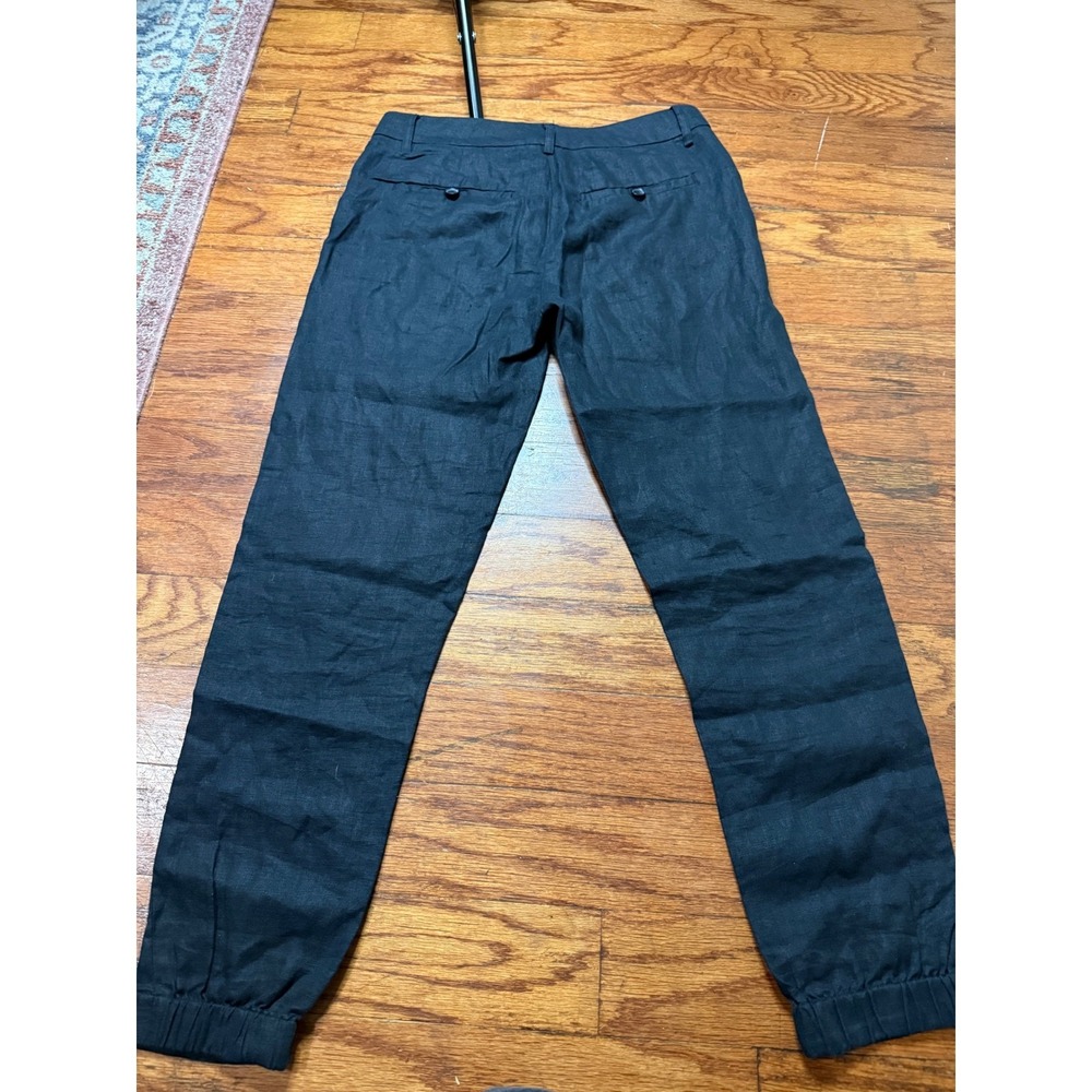 Vince Black 100% Linen Jogger Pants Women's Size 0 Tapered Elastic Cuff Casual - Picture 6 of 7